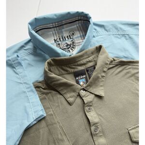 Lot of x2 Kuhl Mens Short Sleeve Button Up Polo Shirt Eluxur XL Hiking Outdoors